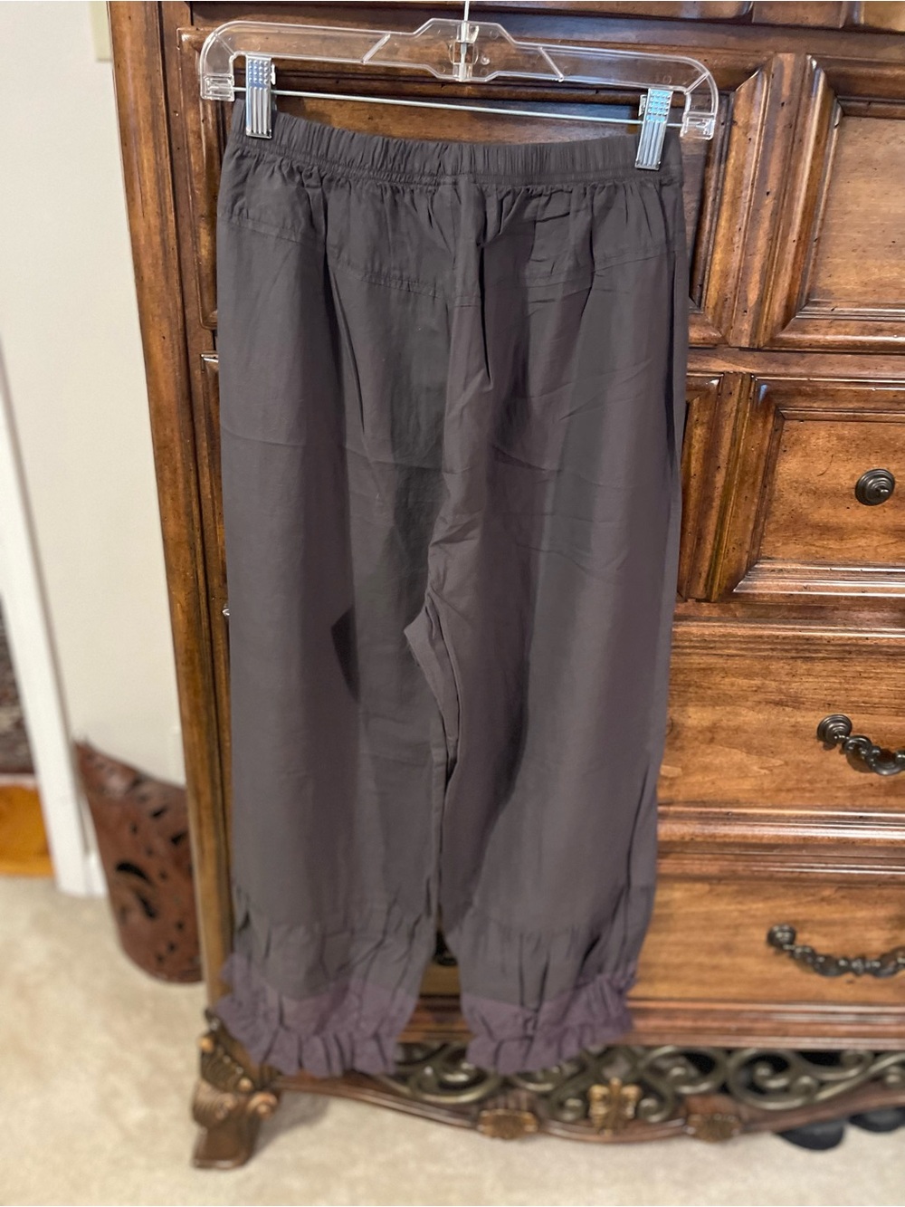 Jaded Gypsy Eyelet Hemline with Elastic Waist Bloomer Pants in Charcoal - Picture 2 of 4